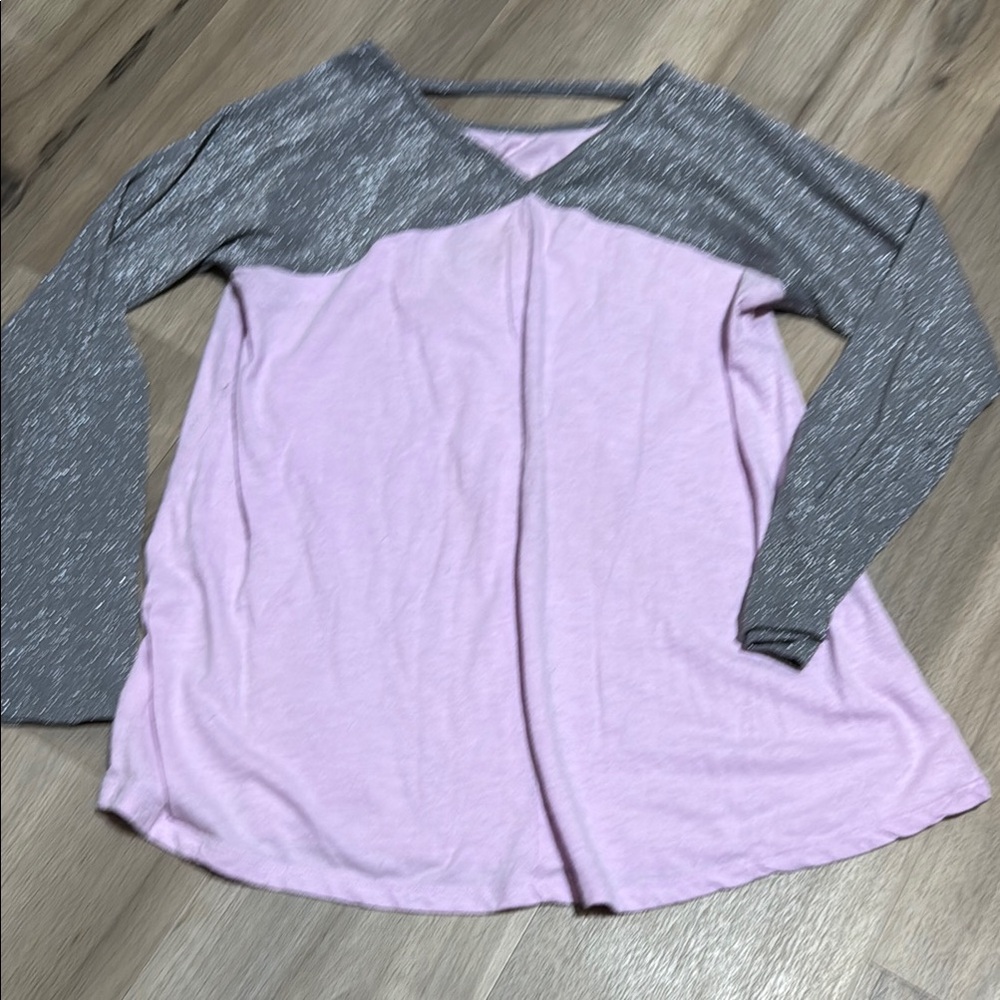 Girls Justice Pink and Gray Long Sleeve Tee with Graphic Design - Picture 3 of 4